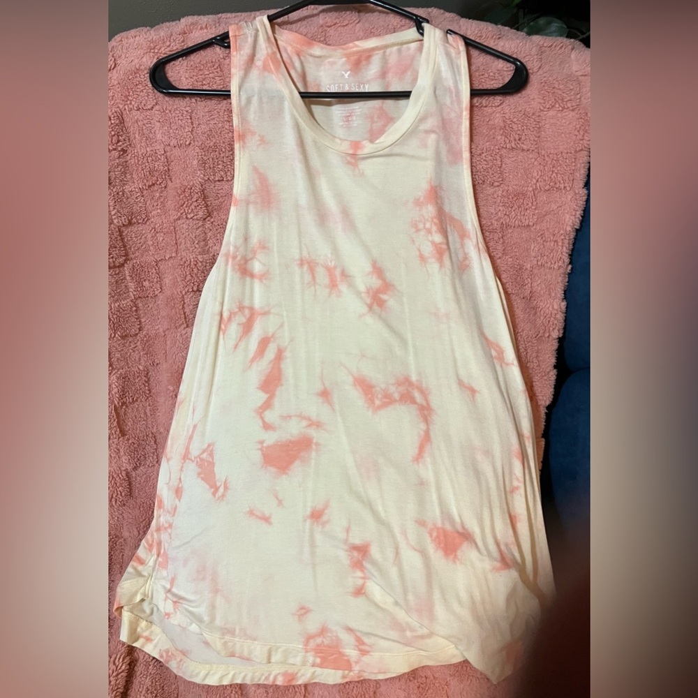 American Eagle Outfitters Tie-Dye Tank Top - Pink and Cream